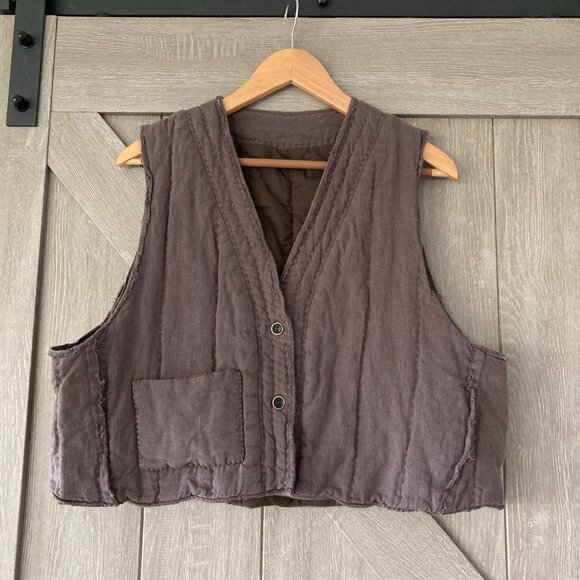 100% Linen Padded Vest, OS, light coffe color - Picture 3 of 10
